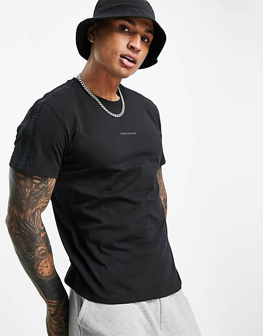 Calvin Klein Jeans logo jacquard shoulder t-shirt in black