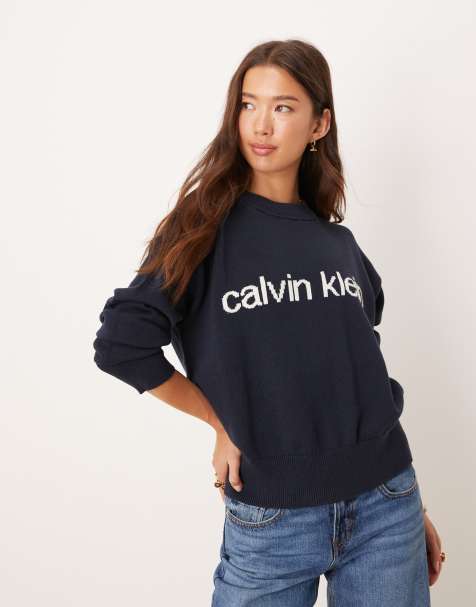 Calvin Klein Jeans logo knit jumper in dark navy - view 1