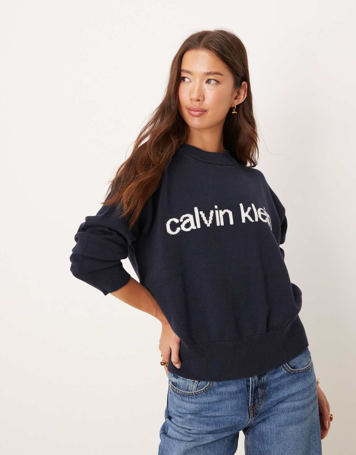 Calvin Klein Jeans logo knit jumper in dark navy