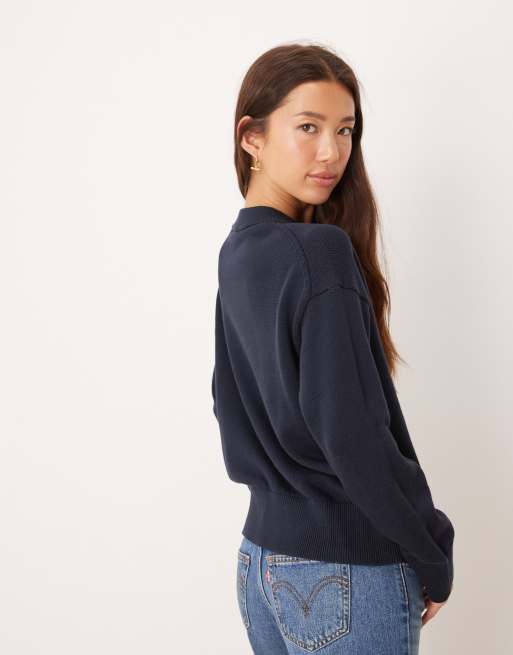 Calvin Klein Jeans logo knit jumper in dark navy, 3 of 4