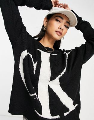 Calvin Klein Jeans logo knitted sweater in black | ASOS