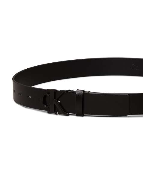Calvin Klein Jeans Logo leather belt in black - view 1