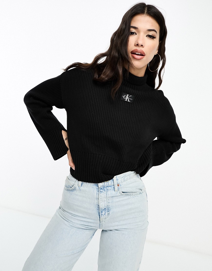 Calvin Klein Jeans logo mock neck jumper in black