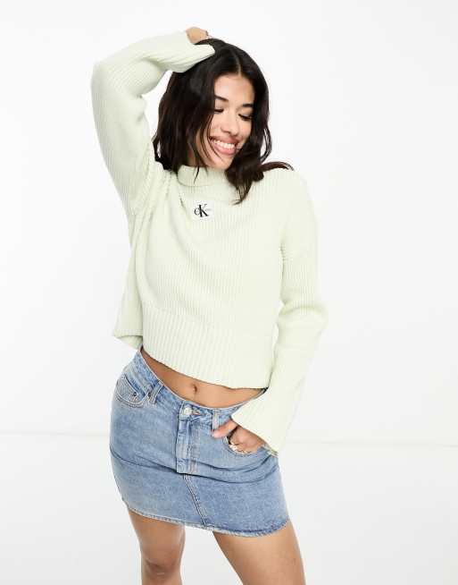 Calvin Klein Jeans logo mock neck jumper in green