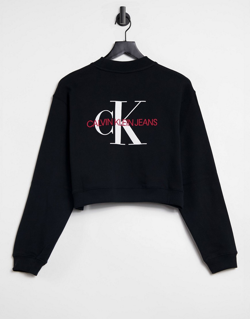 Calvin Klein Jeans logo monogram cropped sweatshirt in black