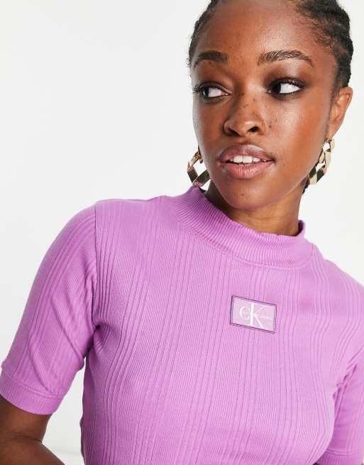 Calvin Klein Jeans logo ribbed t-shirt ASOS | purple in