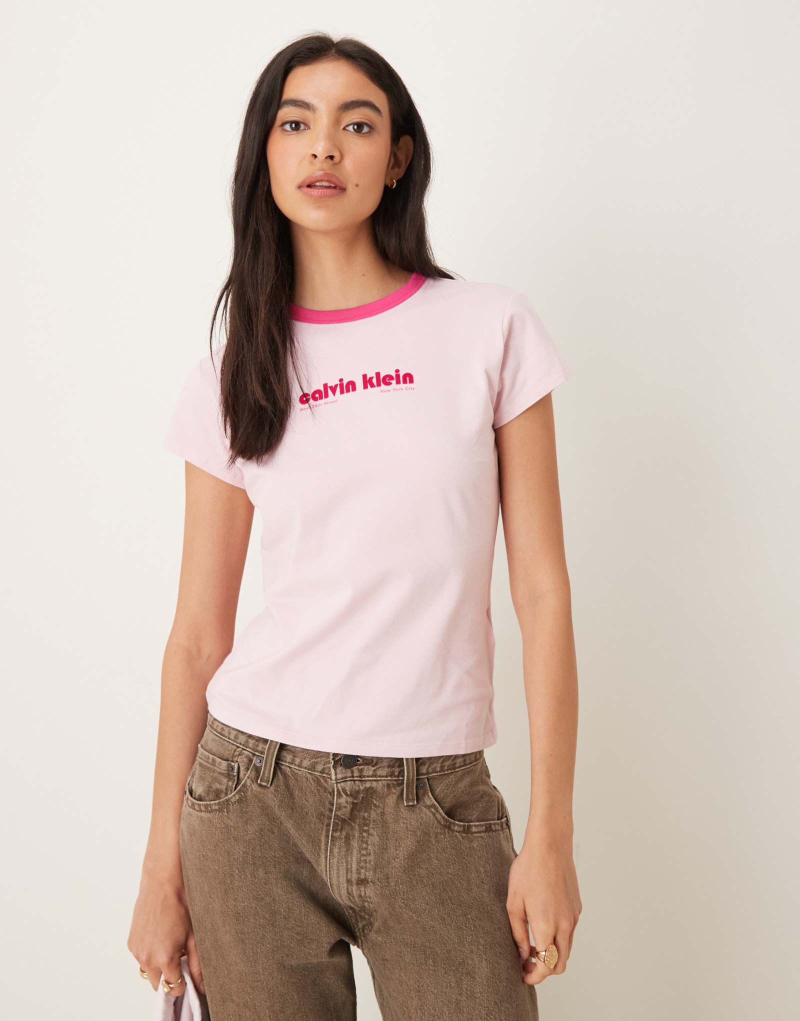 Розовая футболка с логотипом Calvin Klein Jeans ringer