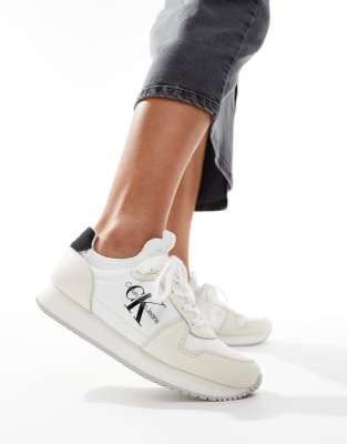 Calvin Klein Jeans logo runner sneakers in white & black