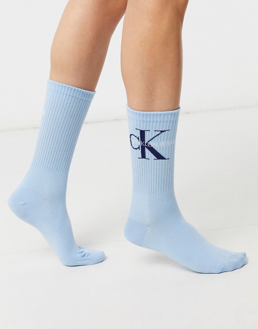Calvin Klein Jeans logo short crew sock in blue