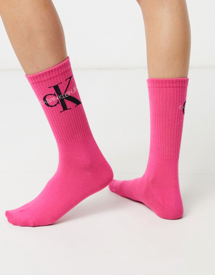 Calvin Klein Jeans logo short crew sock in hot pink