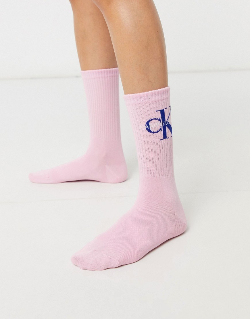Calvin Klein Jeans logo short crew sock in pink