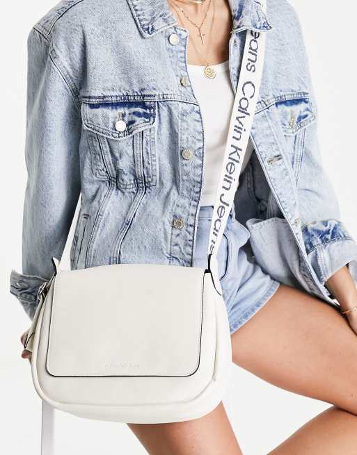 Calvin Klein strap Jeans ASOS bag logo ecru crossbody in 