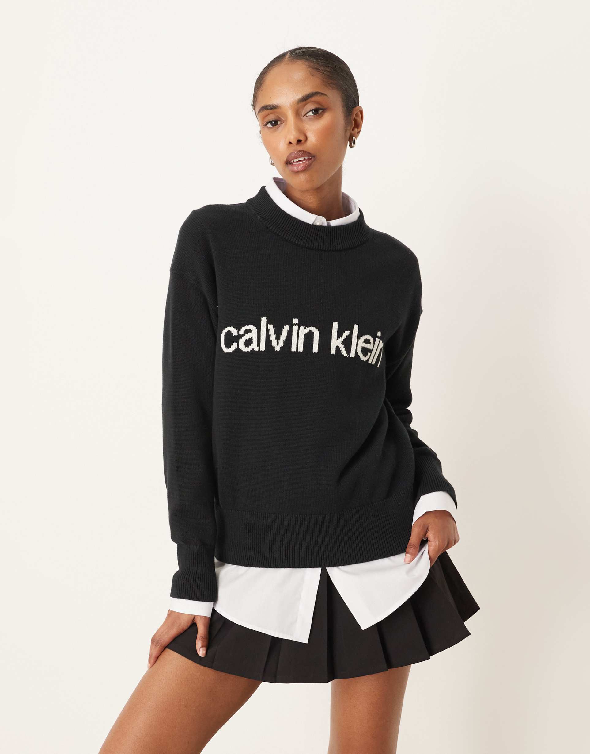 calvin klein jeans logo sweater in black