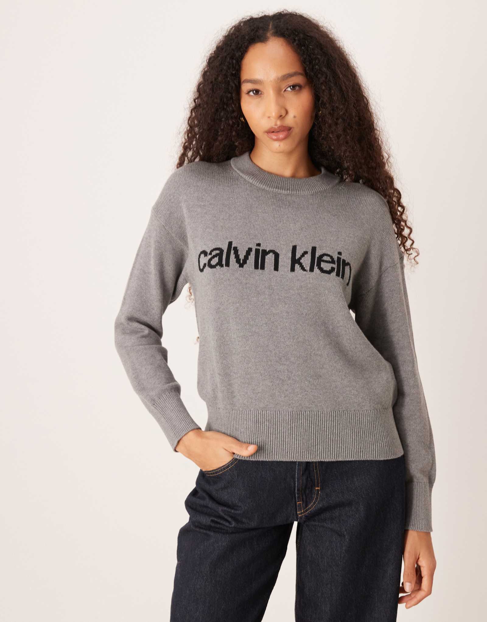 Свитер с логотипом Calvin Klein Jeans серого цвета