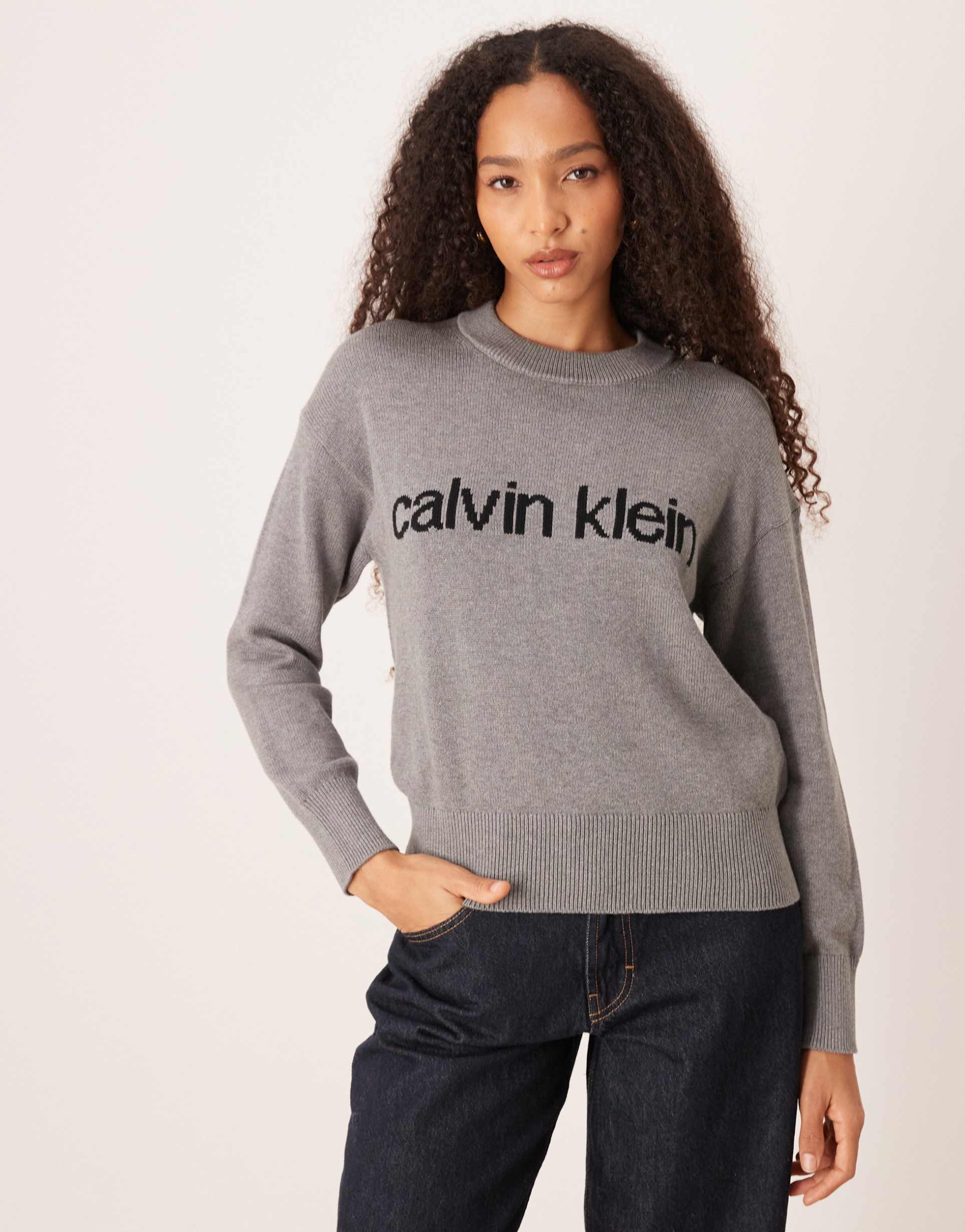 calvin klein jeans logo sweater in gray