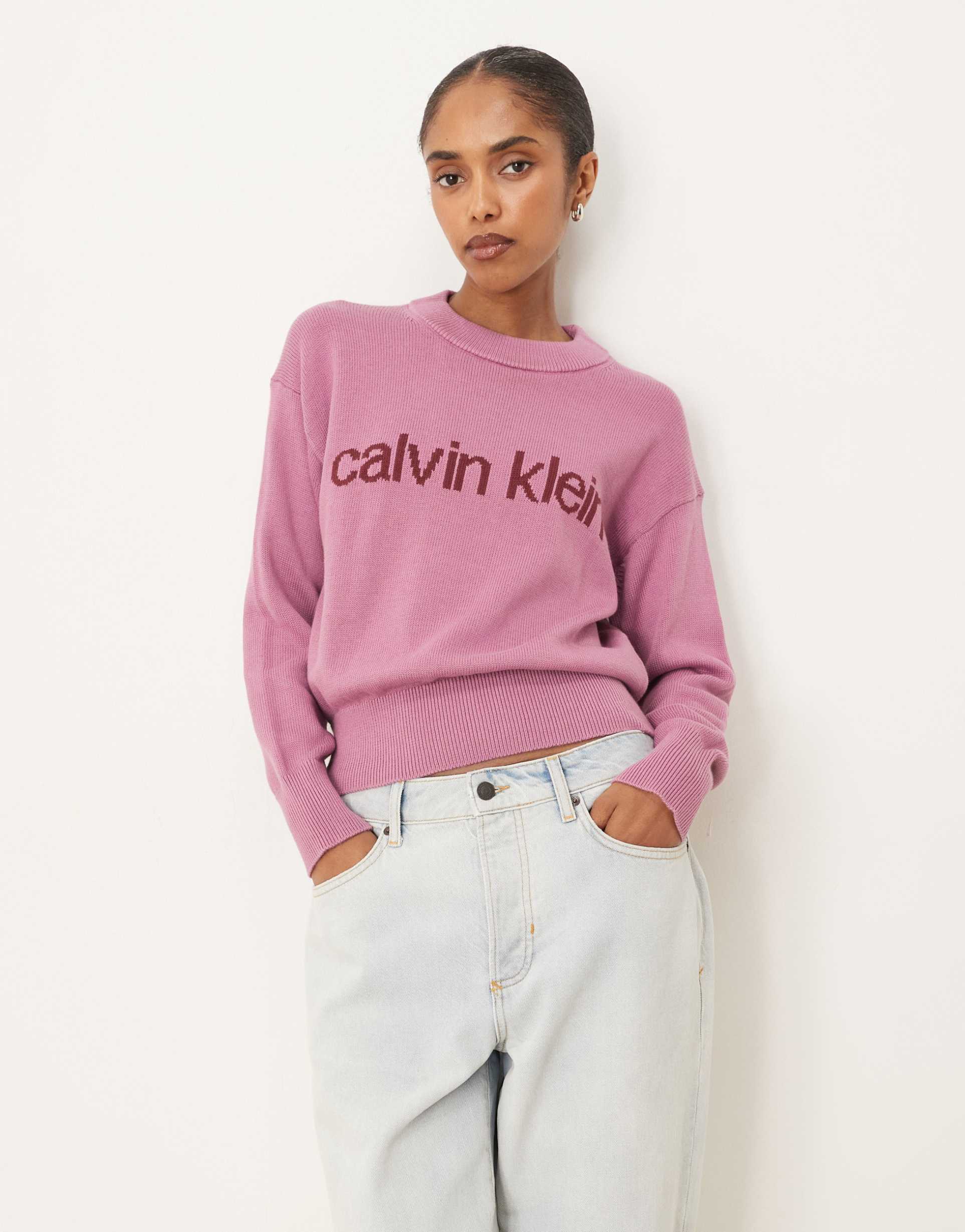 calvin klein jeans logo sweater in pink