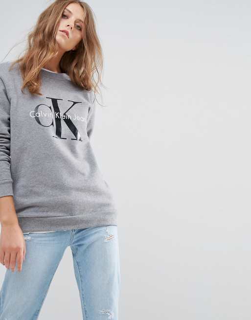 Calvin klein best sale grey sweatshirt womens