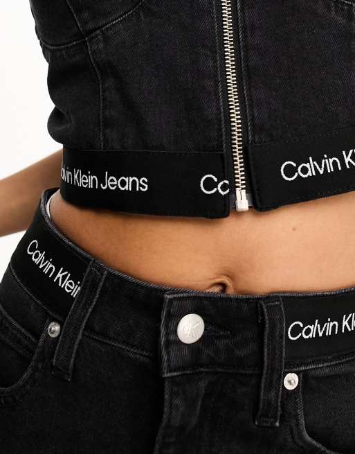 Calvin Klein Jeans logo tape bustier top in black - exclusive to ASOS