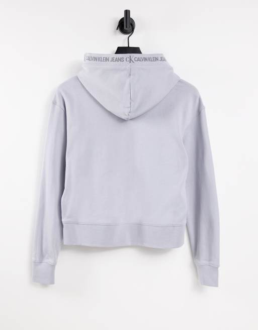 Calvin Klein Jeans logo trim hoodie in grey, 2 of 4