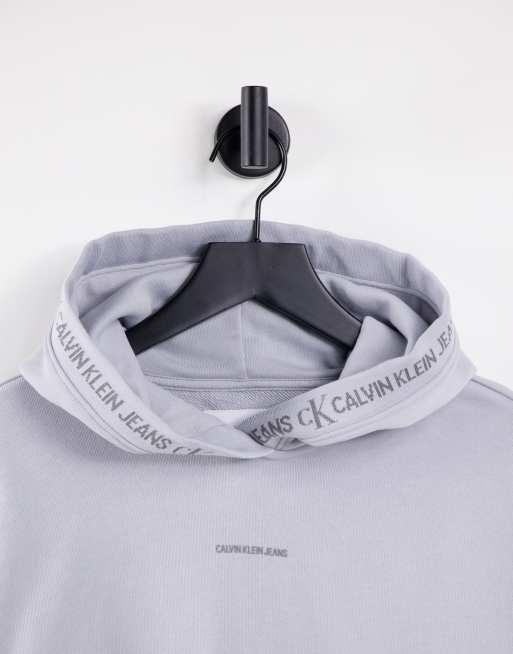 Calvin Klein Jeans logo trim hoodie in grey, 4 of 4