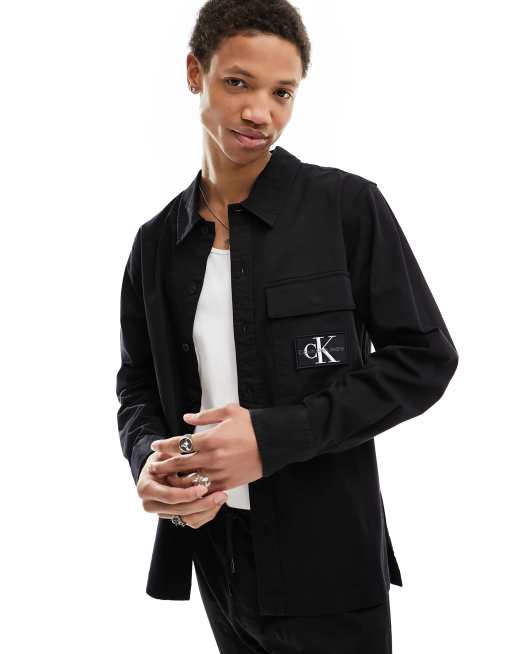 Calvin Klein Jeans logo utility shirt in black