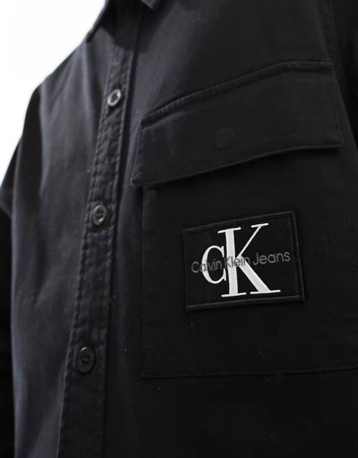 Calvin Klein Jeans logo utility shirt in black, 3 of 4