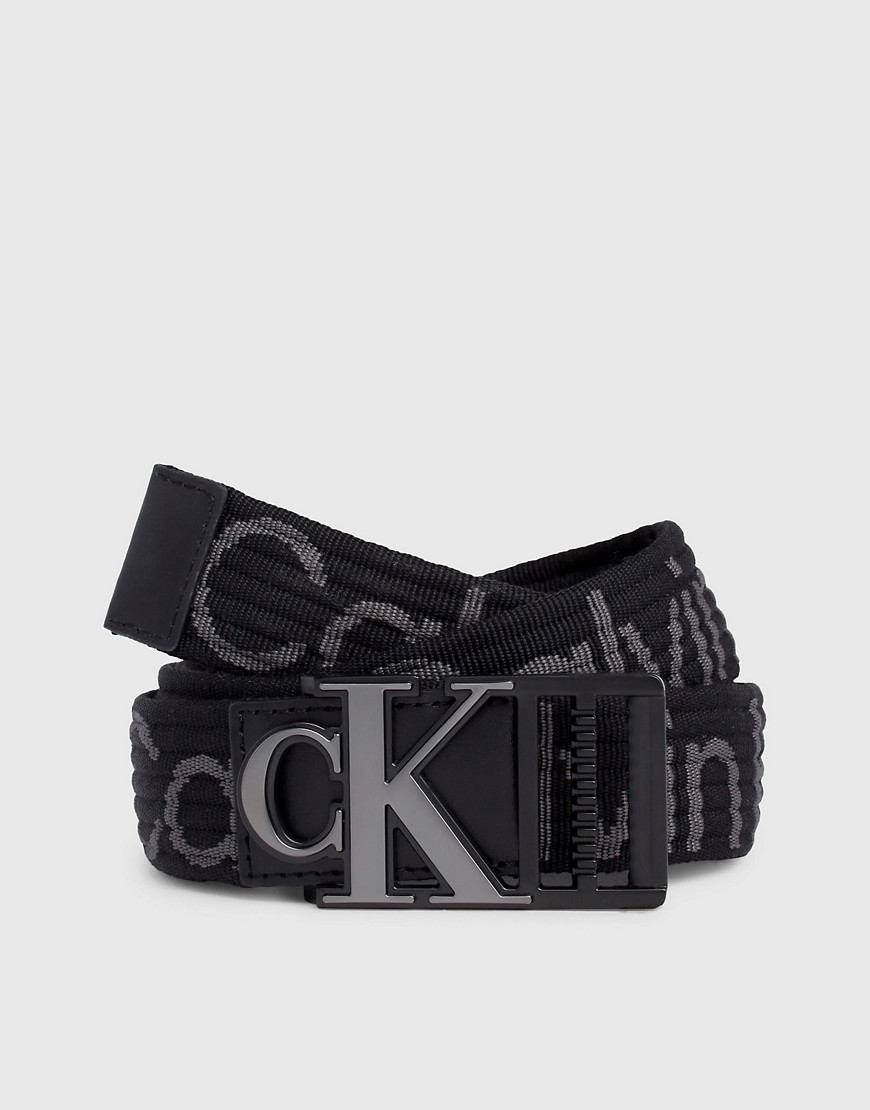 Calvin Klein Jeans Logo Webbing Belt in Black/Pinstripe Grey