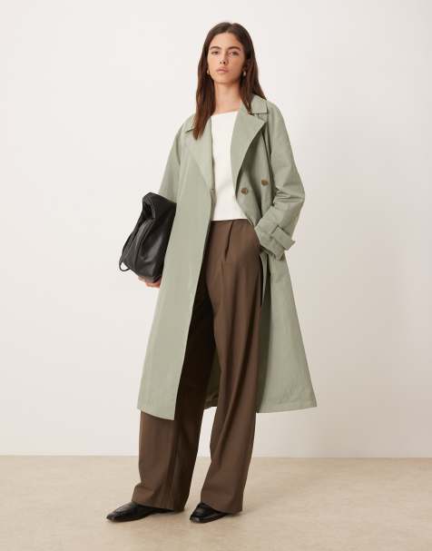 Calvin Klein Jeans long belted trench coat in pistachio