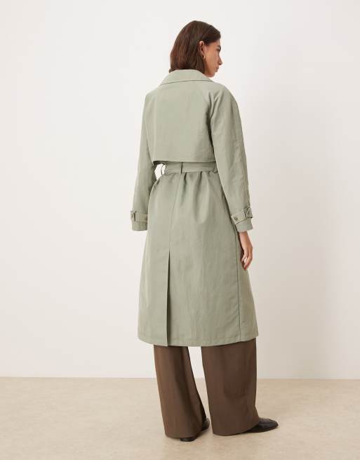 Calvin Klein Jeans long belted trench coat in pistachio, 3 of 4