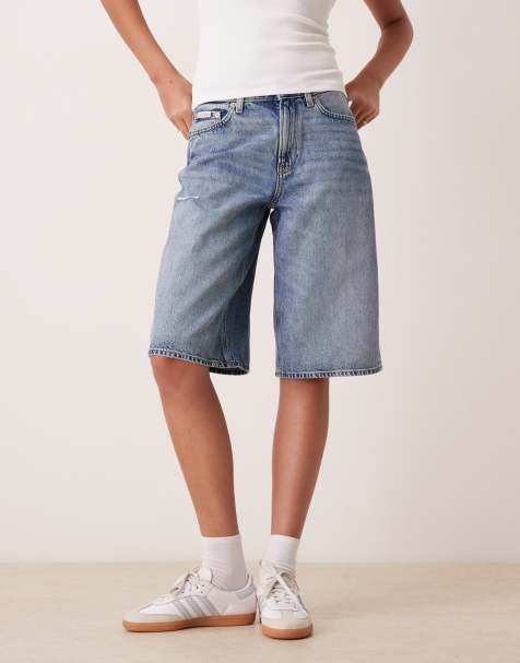 Calvin Klein Jeans long denim short in mid blue