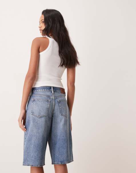 Calvin Klein Jeans long denim shorts in mid blue - view 1