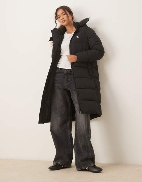 Calvin Klein Jeans long essential puffer jacket in black - view 1
