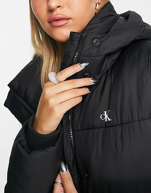 Alternatief voorstel onbetaald bom Calvin Klein Jeans long hooded puffer jacket in black | ASOS