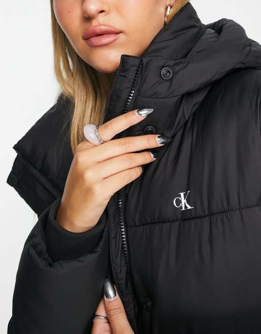 Calvin Jeans long hooded puffer jacket black | ASOS