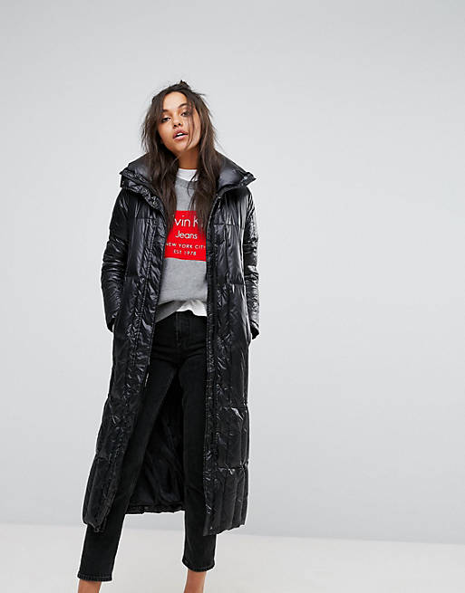 Calvin Klein Jeans Long Line Padded Down Jacket with Logo | ASOS