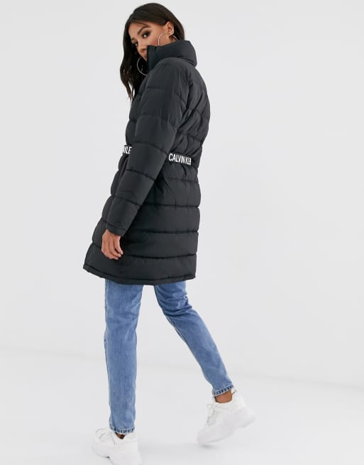 Calvin klein jeans long puffer with store waist belt