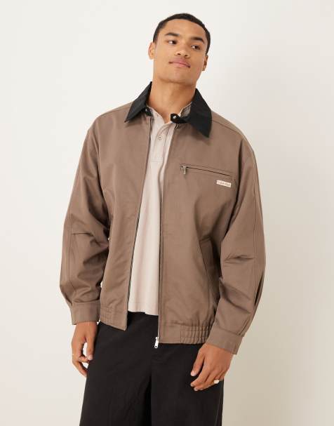 Calvin Klein Jeans long sleeve blouson jacket with contrast collar in brown - view 1
