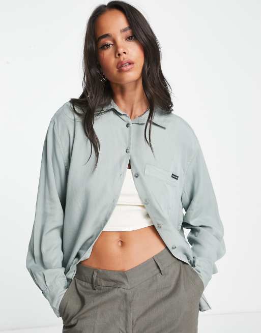 Calvin Klein Jeans long sleeve boyfriend shirt in green | ASOS