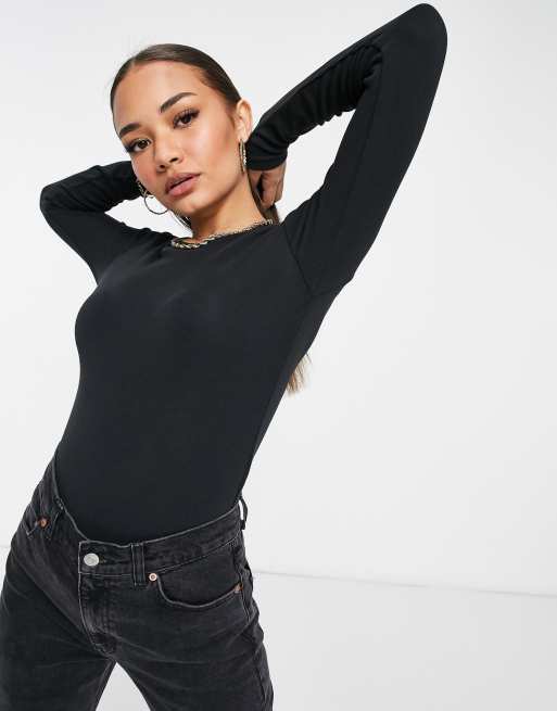 Calvin Klein Jeans long sleeve crew neck bodysuit in black