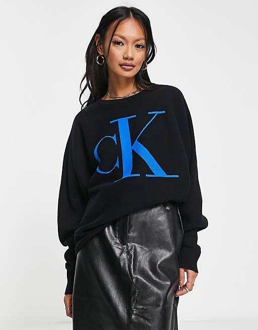 logo Jeans black long Calvin in Klein monogram sweatshirt ASOS sleeve |