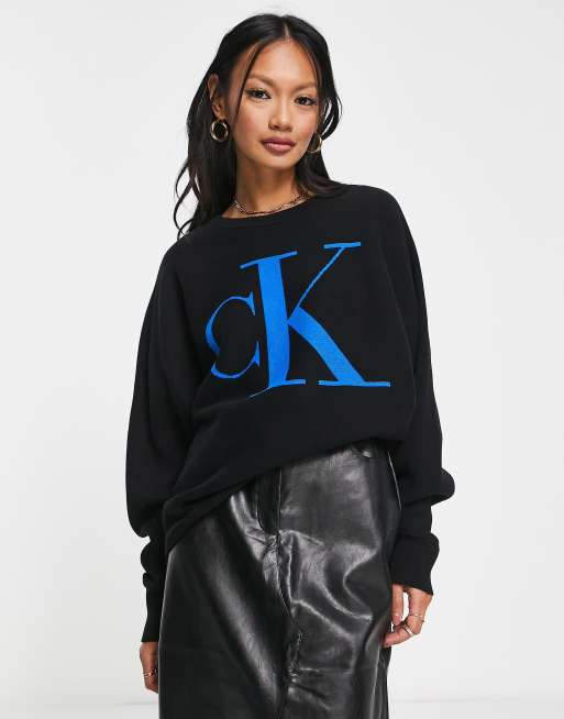 Calvin Klein Jeans long sleeve monogram logo sweatshirt in black | ASOS