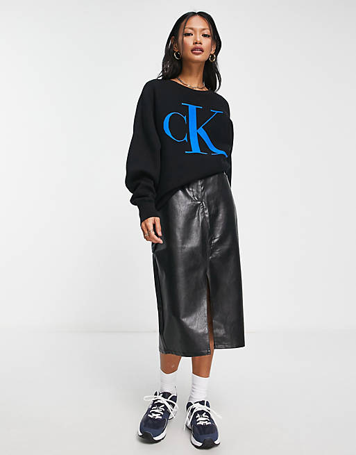 Calvin Klein Jeans long sleeve monogram logo sweatshirt in black | ASOS