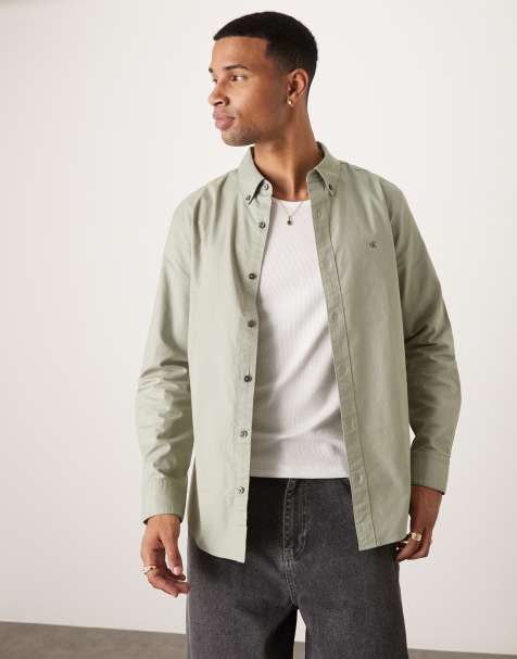 Calvin Klein Jeans long sleeve oxford shirt in pale green - view 1