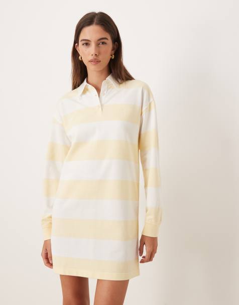 Calvin Klein Jeans long sleeve polo mini dress in yellow stripe