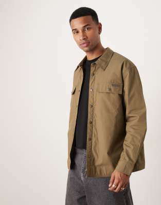 long sleeve relaxed shirt jacket in brown