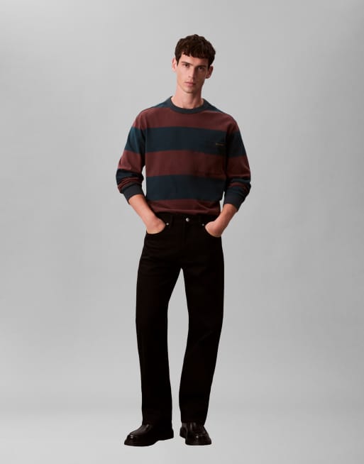 Calvin Klein Jeans long sleeve stripe t-shirt in burgundy & navy, 2 of 5