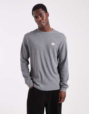 Calvin Klein Jeans Est.1978 Long Sleeve Waffle Knit Badge Logo T-shirt In Gray