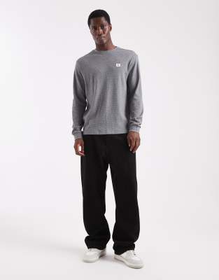 Calvin Klein Jeans Est.1978 Long Sleeve Waffle Knit Badge Logo T-shirt In Gray