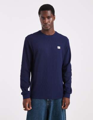 Calvin Klein Jeans Est.1978 Long Sleeve Waffle Knit Badge Logo T-shirt In Blue
