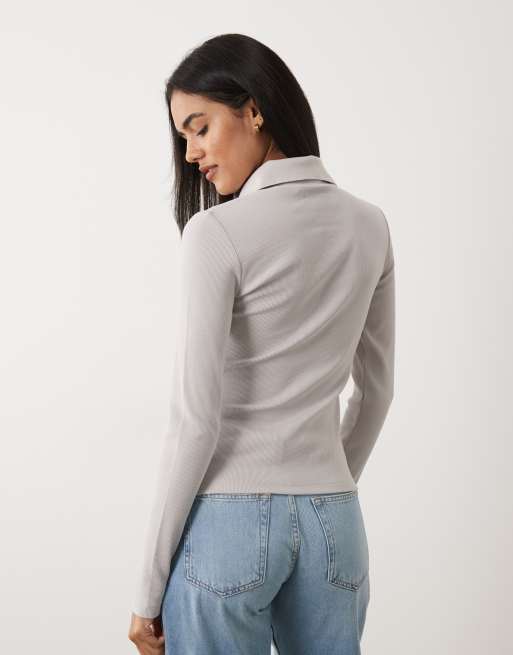 Calvin Klein Jeans long sleeve woven label high neck henley top in ash grey, 4 of 4